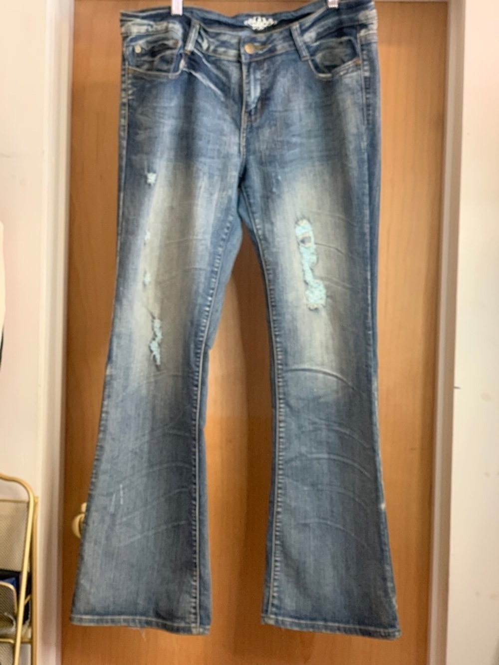 Denim Women's Distressed Flared Jeans - Blue Size-13/32